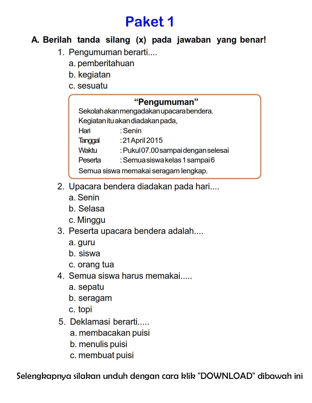 Soal Bahasa Indonesia Kelas 2 Semester 2 Dalchaebi Soal Bahasa Indonesia Kelas 2 Semester 2 Dalchaebi