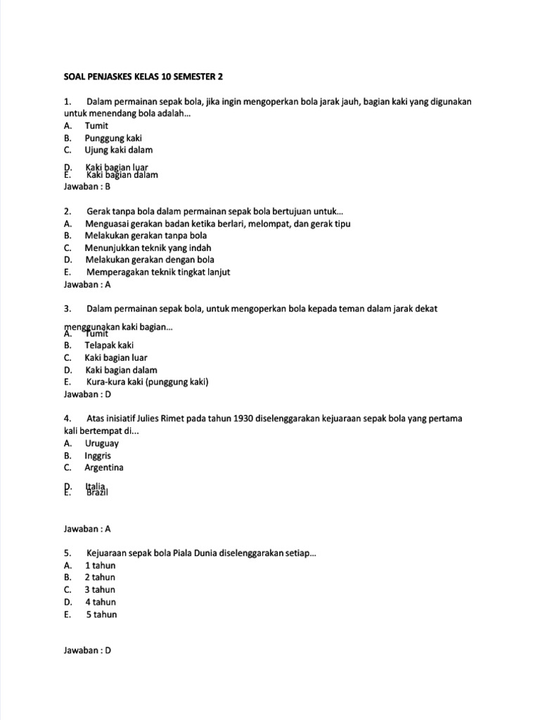 bang soal penjaskes ukk kelas x semester 2