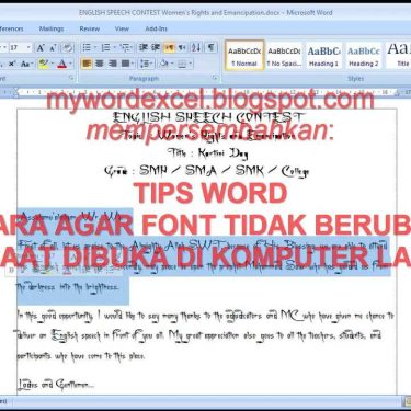 cara mengatasi perubahan font pada word 2007