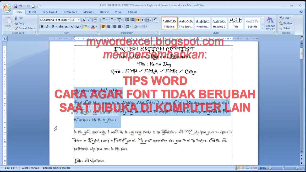 cara mengatasi perubahan font pada word 2007