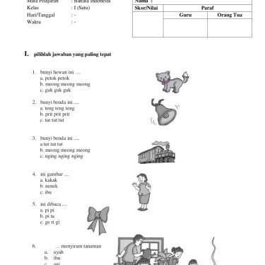 5 Lembar Kerja Soal Bahasa Indonesia Kelas 1 Semester 2 PDF Siap Cetak