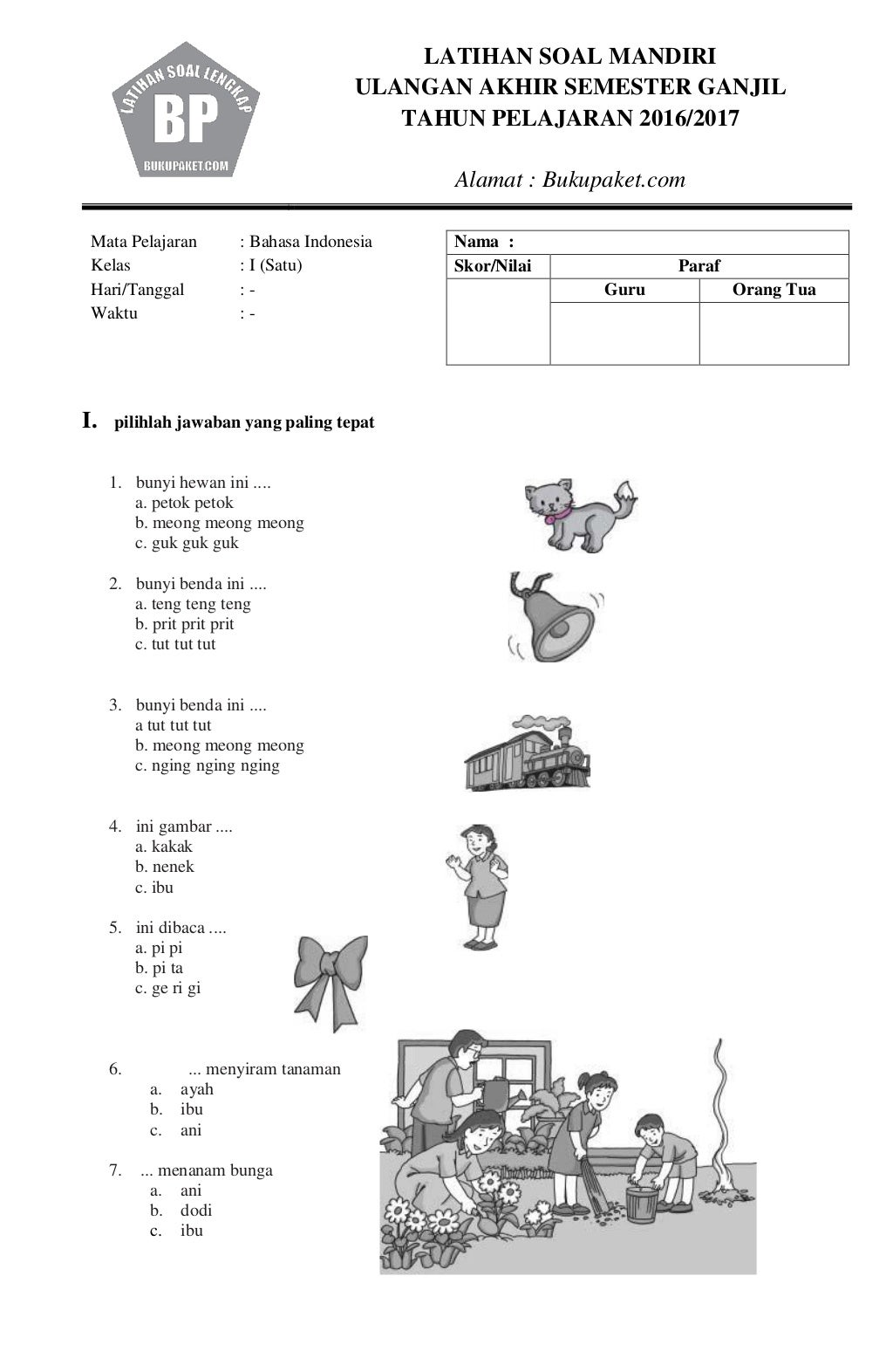 5 Lembar Kerja Soal Bahasa Indonesia Kelas 1 Semester 2 PDF Siap Cetak