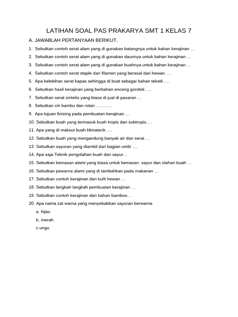 7 Soal Prakarya Kelas 7 Semester 1 Paling Sering Muncul di Ujian Kurikulum Merdeka 2026