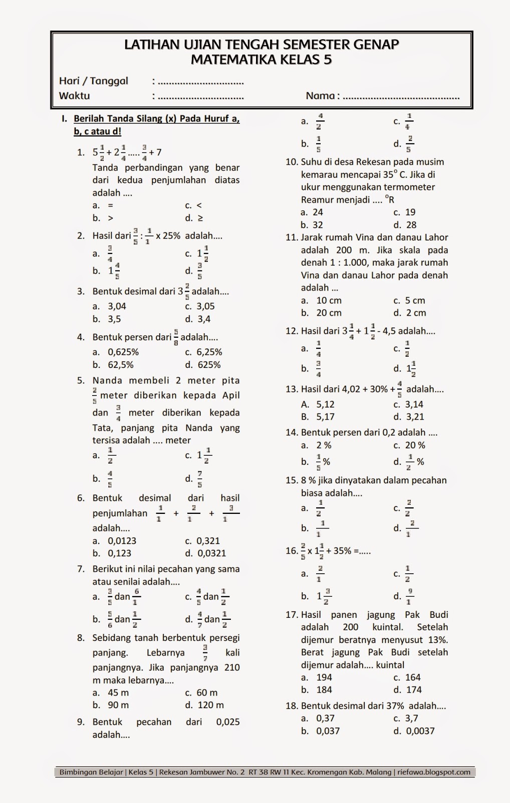 Akhirnya Terungkap! 5 Soal Matematika Kelas 5 Semester 1 PDF Tahun 2026 Paling Dicari