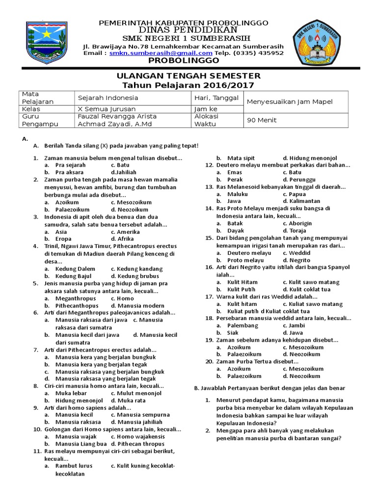 Contoh Soal Uas Sejarah Indonesia Kelas 11 Semester 1 Dalchaebi