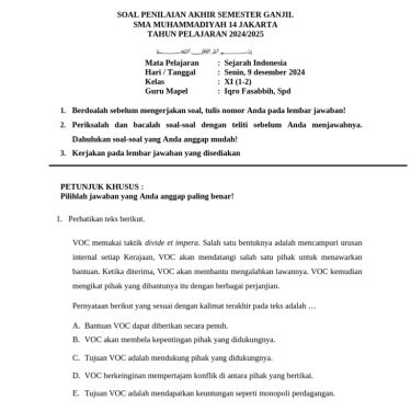 Bocoran 15 Soal UAS Sejarah Indonesia Kelas XI Semester 2 yang Sering Keluar Saat Ujian