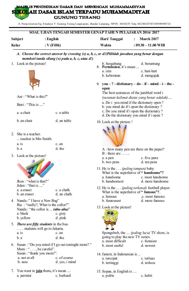 Rahasia Soal Bahasa Inggris Kelas 5 Semester 1 PDF yang Dibocorkan Modul Bimbel Brilian