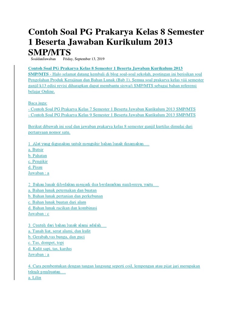 Terbukti Ampuh: 7 Modul Soal PAS Prakarya Kelas 8 Semester 1 Kurikulum 2013 Wajib Kamu Kuasai