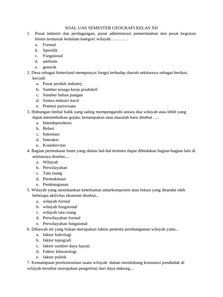 Soal Essay Geografi Kelas XII UAS PDF Soal Essay Geografi Kelas XII UAS PDF