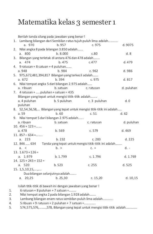 Wajib Tahu Soal Matematika Kelas 3 SD Semester 1 PDF Terbaru 2026