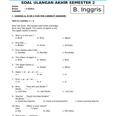 5 Contoh Soal Ulangan Harian Bahasa Inggris Kelas 3 SD yang Wajib Dikuasai Orang Tua