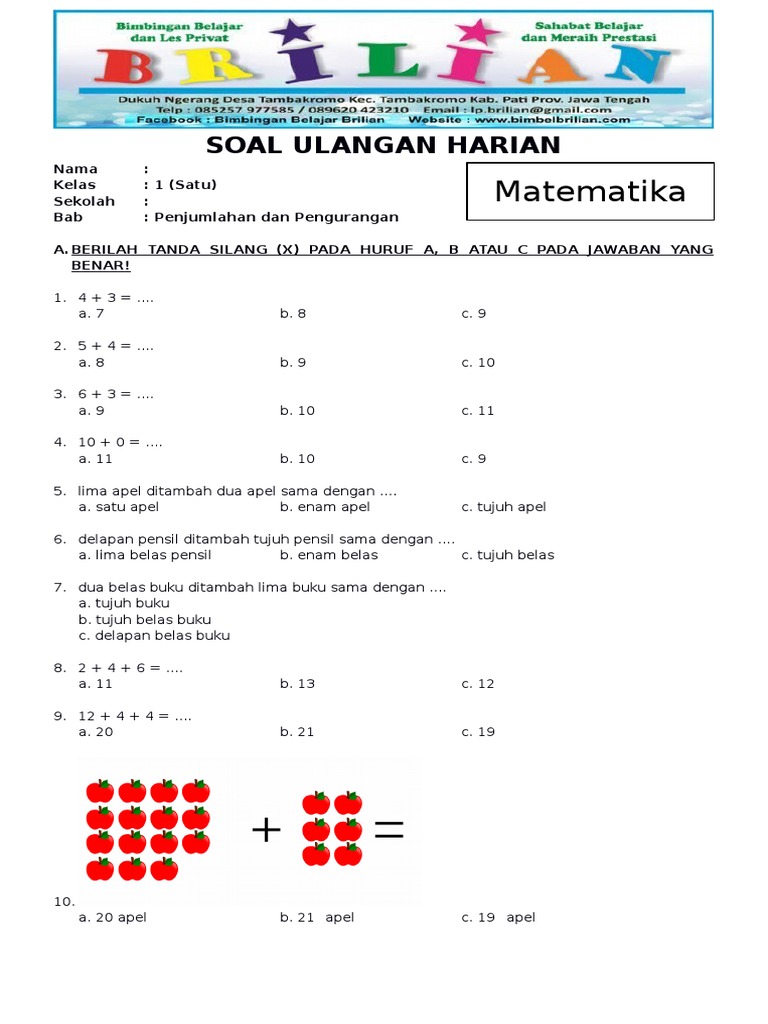 Materi Kelas 1 Sd Matematika Homecare24 - Free Word Template