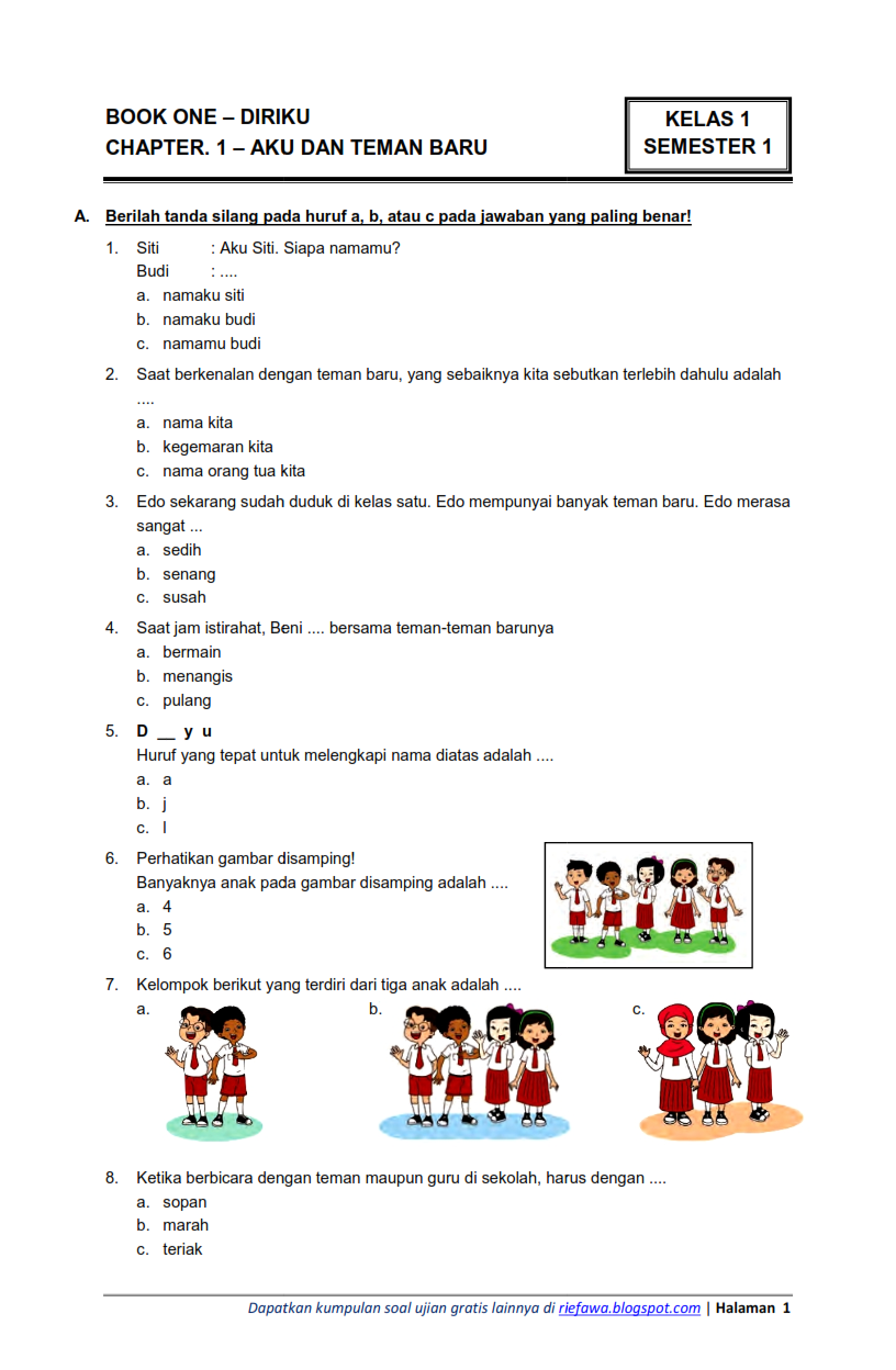 Ternyata Ini Dia Contoh Soal Ulangan Harian Kelas 1 Tema 3 yang Wajib Diketahui