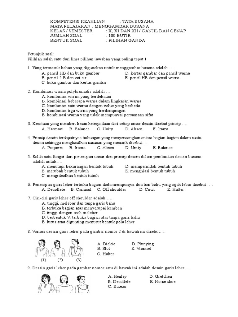 Soal Tata Busana PDF Soal Tata Busana PDF