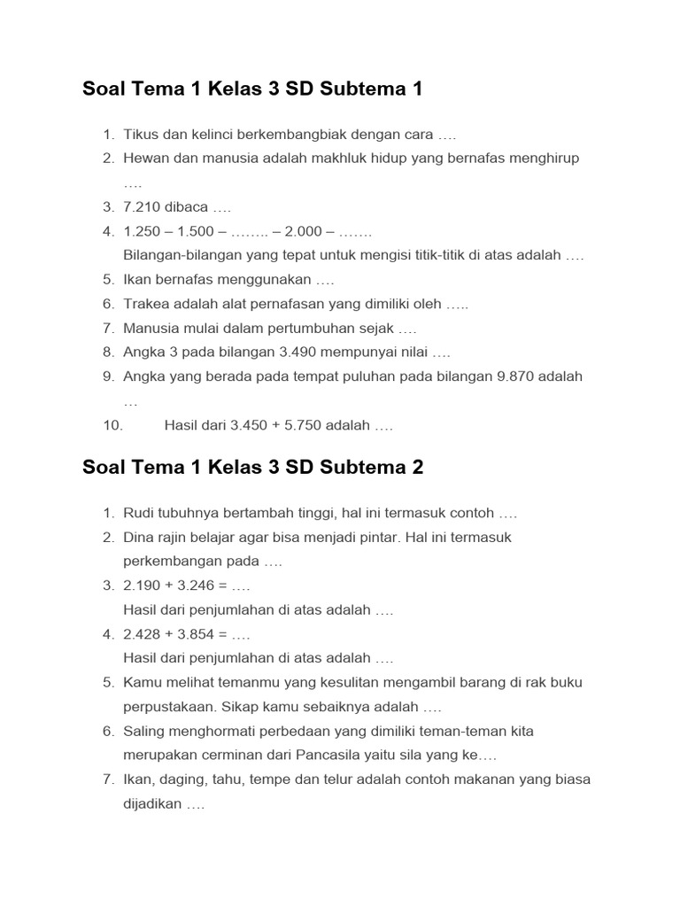 Soal Tema 1 Kelas 3 SD Lengkap PDF Kesehatan Holistik Soal Tema 1 Kelas 3 SD Lengkap PDF Kesehatan Holistik