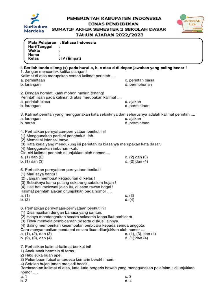 7 Contoh Soal KI 4 Kelas 4 Semester 2 yang Wajib Dikuasai untuk OMI Kemenag