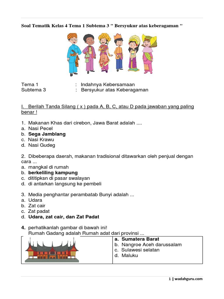 Soal Tematik Kelas 4 Tema 1 PDF Griya Taman Seni Soal Tematik Kelas 4 Tema 1 PDF Griya Taman Seni