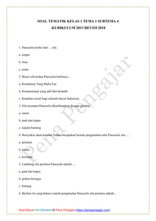 Soal tematik kelas 1 tema 4 subtema 1 PDF Soal tematik kelas 1 tema 4 subtema 1 PDF