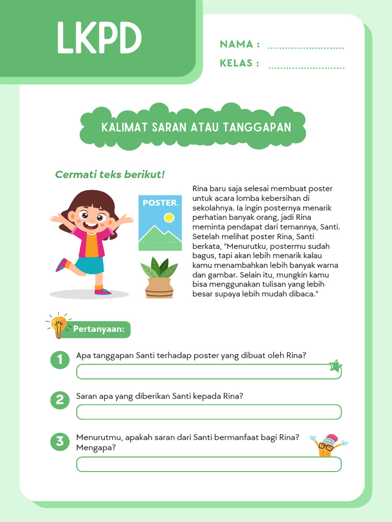 Contoh Tanggapan dan Saran Kelas 3 SD PDF Contoh Tanggapan dan Saran Kelas 3 SD PDF