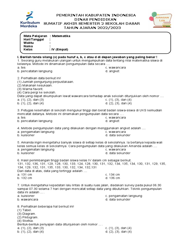 Bocoran Rahasia Soal PTS Matematika Semester 2 Kelas 4 Agar Nilai Langsung Melonjak