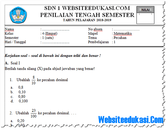 Rahasia Lulus Nilai Sempurna dengan Latihan Soal PTS Matematika Kelas 4 Semester 1 Tahun 2018