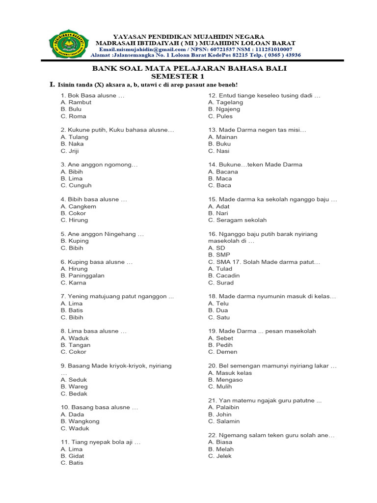Rahasia Nilai Sempurna Kerjakan Soal Bahasa Bali Kelas 1 SD Semester 2 Kurikulum 2013 Rahasia Nilai Sempurna Kerjakan Soal Bahasa Bali Kelas 1 SD Semester 2 Kurikulum 2013