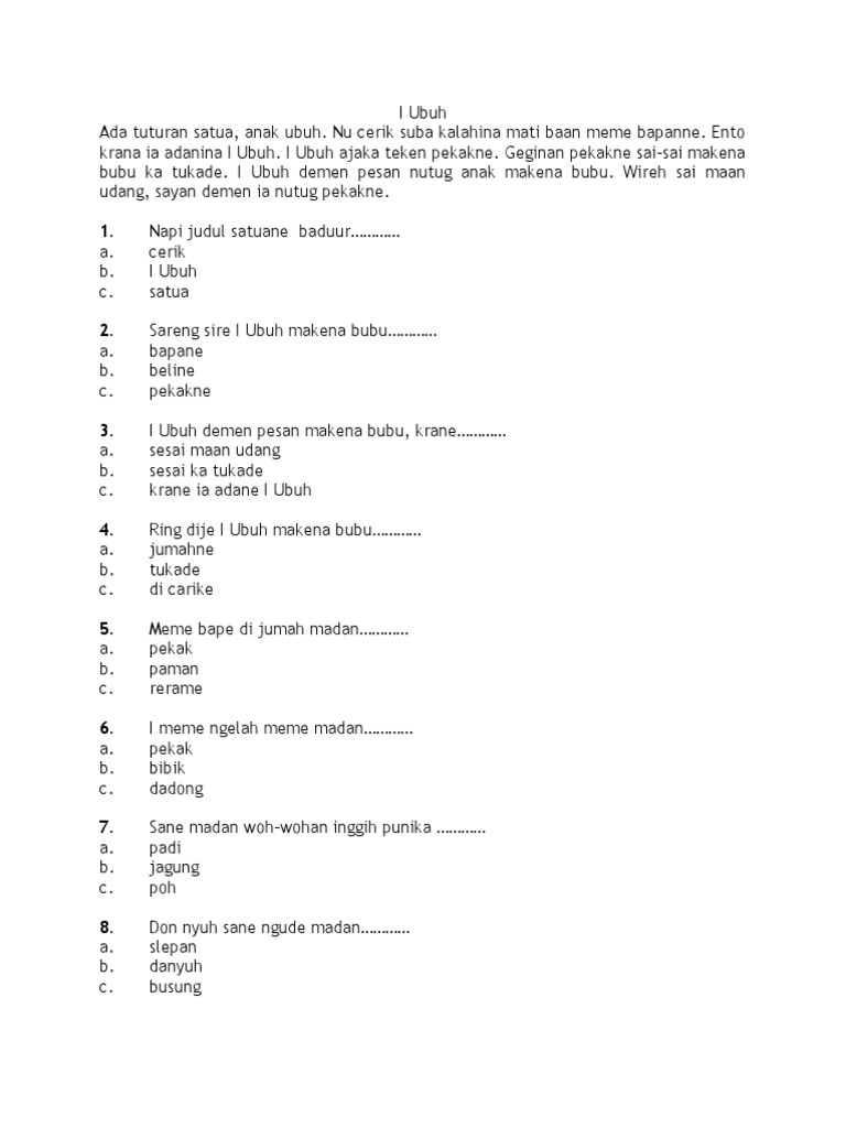 Rahasia Nilai Sempurna Lewat Kumpulan Soal Bahasa Bali Kelas 2 SD Semester 1 Tahun 2017