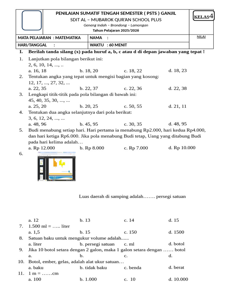 Rahasia Skor Sempurna Bocoran Soal PTS Matematika Kelas 4 Semester 1 Kurikulum 2013 Rahasia Skor Sempurna Bocoran Soal PTS Matematika Kelas 4 Semester 1 Kurikulum 2013