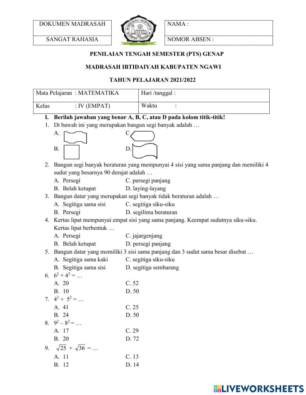 Rahasia Skor Sempurna Bocoran Soal PTS Matematika Semester Genap Kelas 4 Terbaru