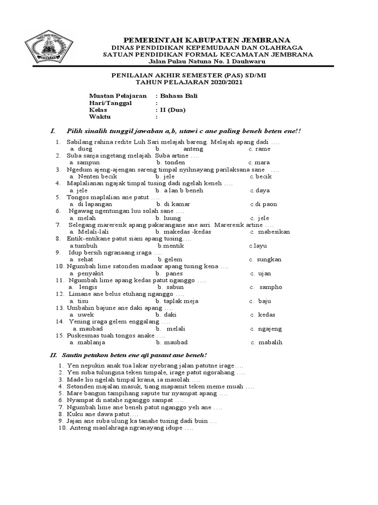 Rahasia Skor Sempurna Kerjakan Soal Bahasa Bali Kelas 2 SD Semester 1 Kurikulum 2013 Rahasia Skor Sempurna Kerjakan Soal Bahasa Bali Kelas 2 SD Semester 1 Kurikulum 2013