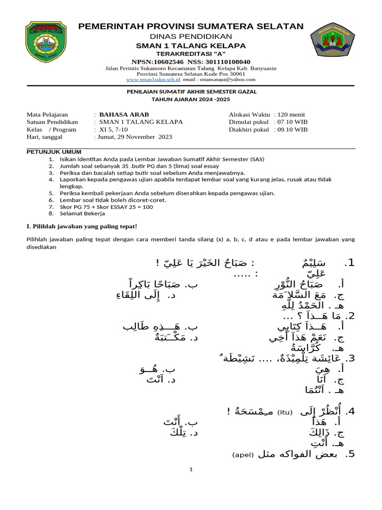 Rahasia Skor Tinggi Lewat Bocoran Soal Bahasa Arab Toha Putra Kelas XI Semester 2