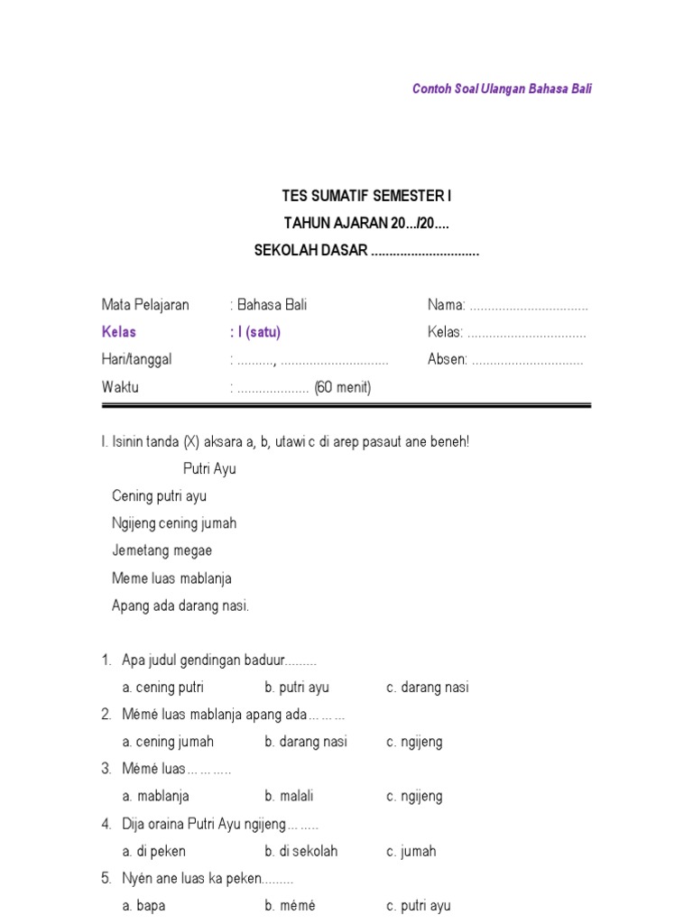 Rahasia Sukses Ujian Ternyata Harus Kuasai Soal Bahasa Bali Kelas 2 K13 Ini Rahasia Sukses Ujian Ternyata Harus Kuasai Soal Bahasa Bali Kelas 2 K13 Ini