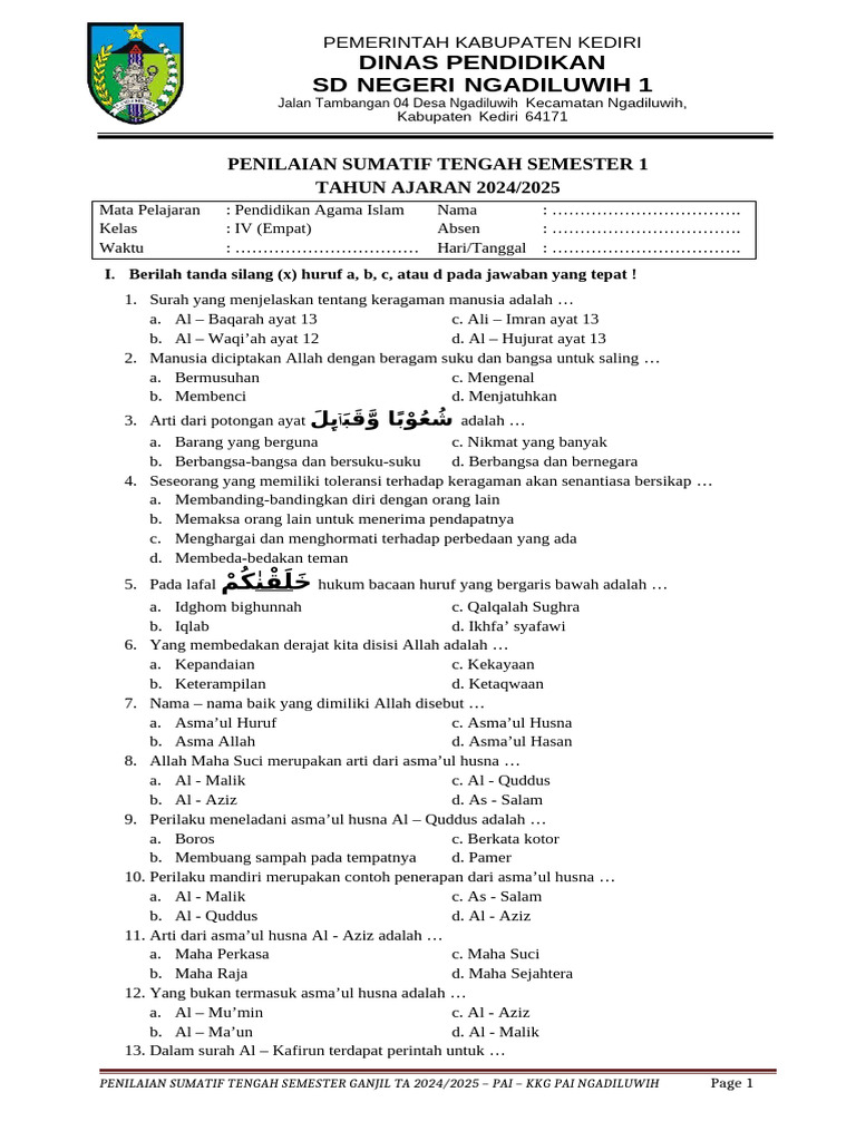 Wajib Tahu Bocoran Soal PTS PAI Kelas 4 SD K 13 Agar Hasil Ujian Maksimal