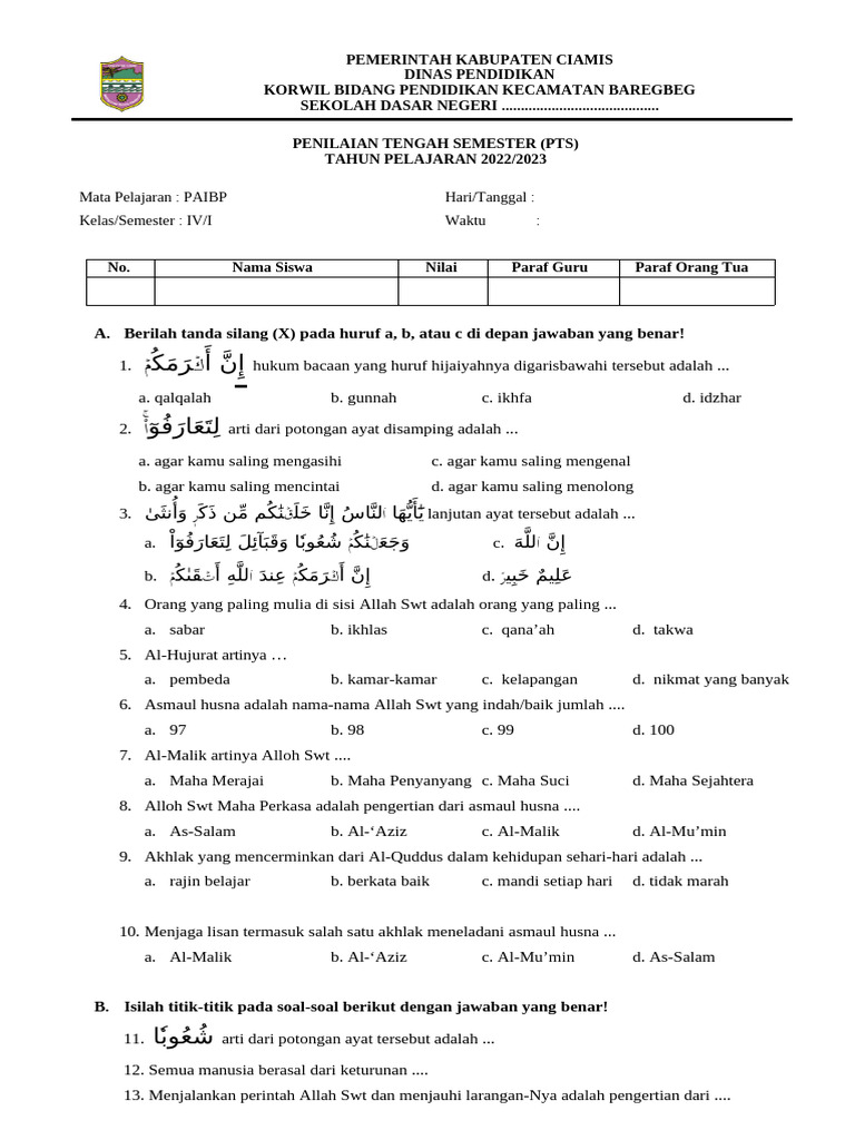 Wajib Tahu! Ini Bocoran soal pts pai kelas 4 semester 1 Terbaru Tahun Ini Wajib Tahu! Ini Bocoran soal pts pai kelas 4 semester 1 Terbaru Tahun Ini