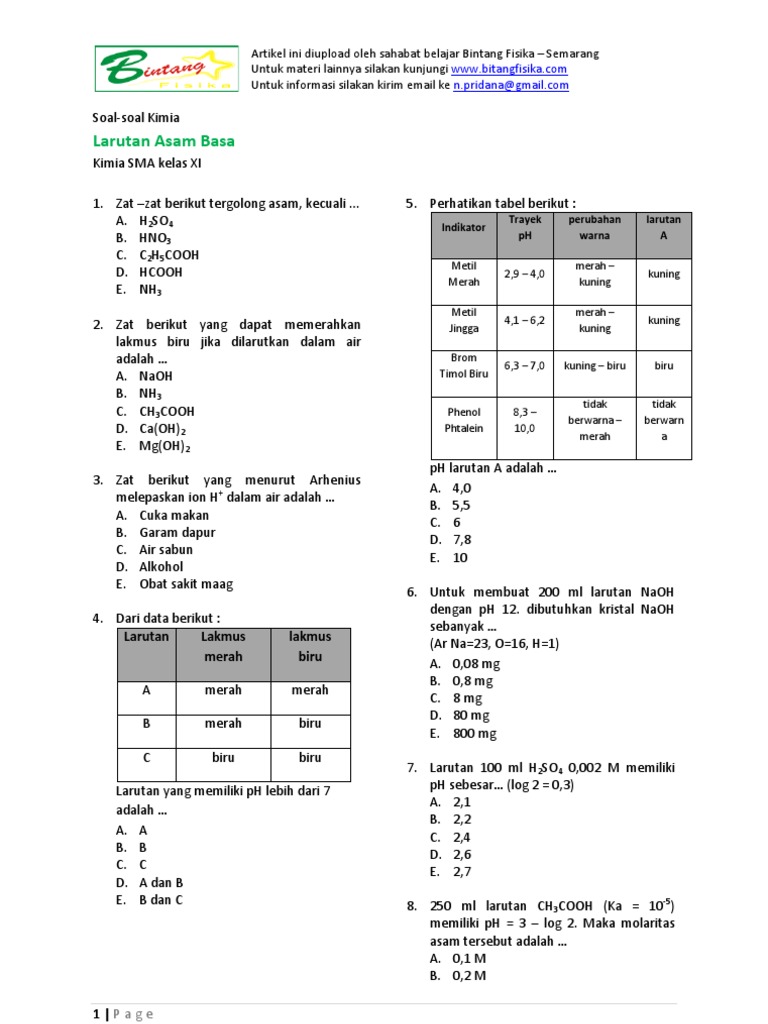 Wajib Tahu! Ini Kumpulan Contoh Soal Kimia Asam Basa Kelas 11 Semester 2 Terbaru Wajib Tahu! Ini Kumpulan Contoh Soal Kimia Asam Basa Kelas 11 Semester 2 Terbaru